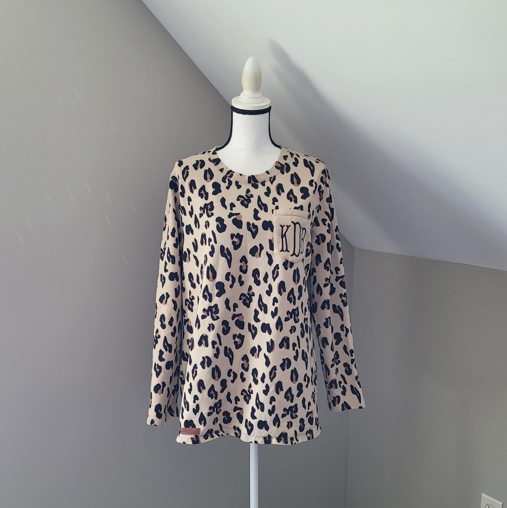 Marleylilly Monogrammed Leopard Print Long Sleeve Shirt